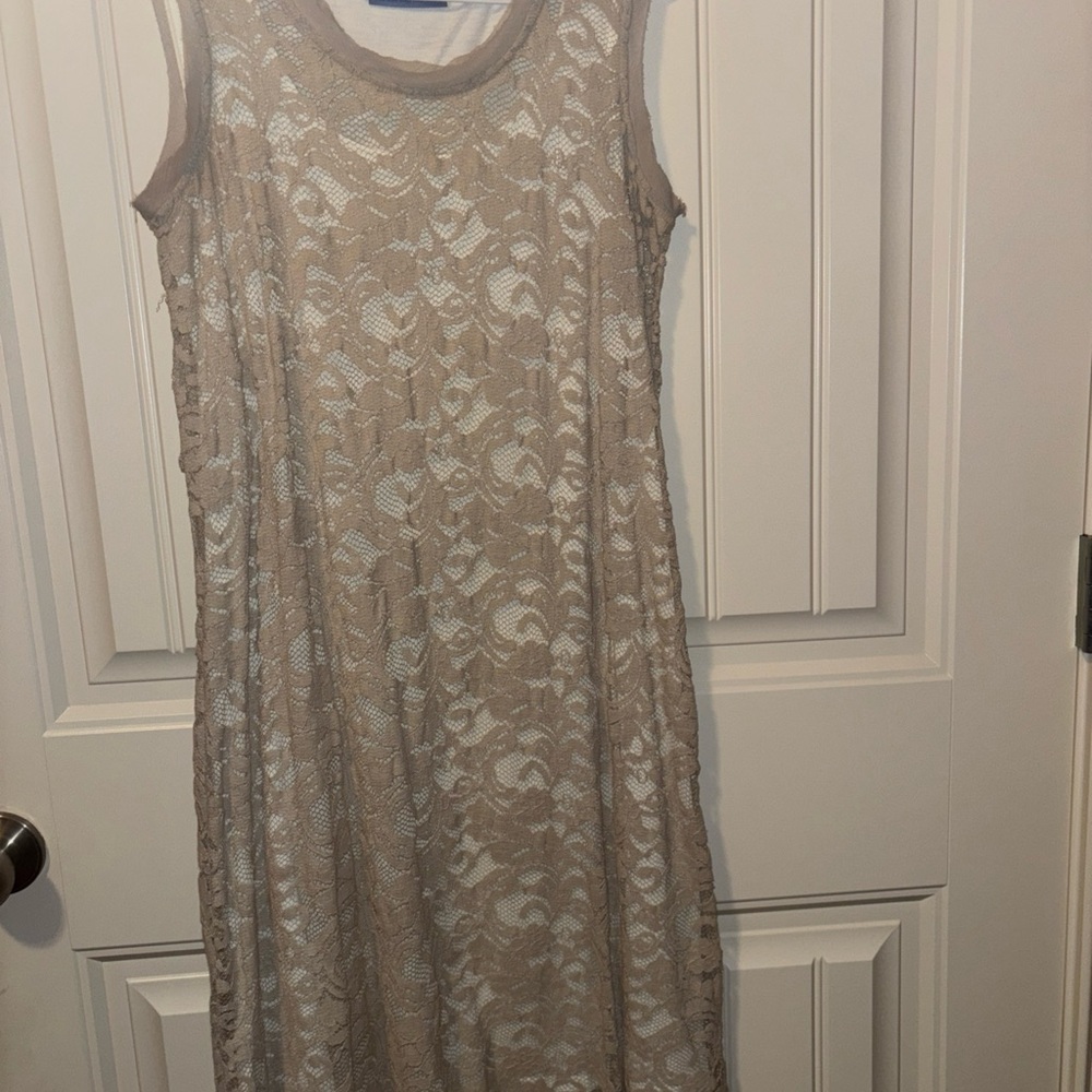 Simply Vera. Vera Wang beige lace dress. Lace over lining. Sz S Slipover.